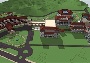 东南亚风格度假山庄酒店建筑设计SU(草图大师)模型