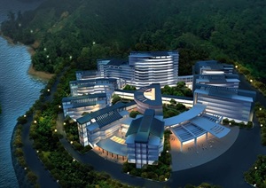 中心人民医院建筑设计SU(草图大师)模型及效果图