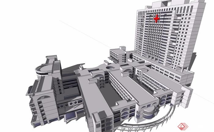 现代风格医院建筑设计su模型及效果图