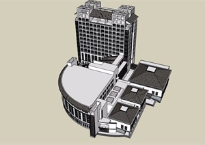 中式图书馆多层及高层建筑SU(草图大师)模型