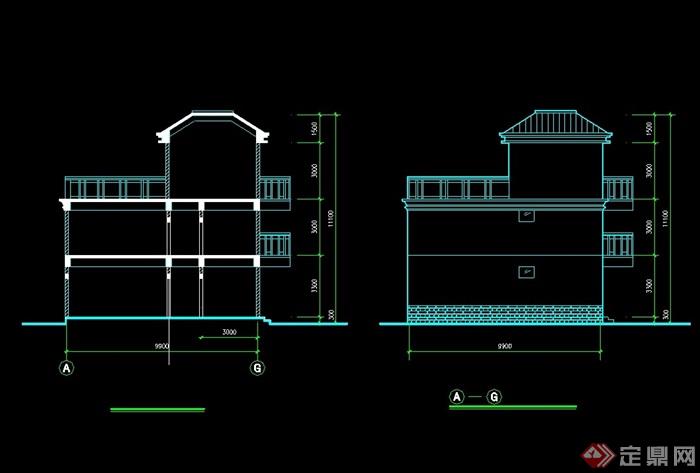 三层详细的欧式别墅建筑cad施工图及效果图