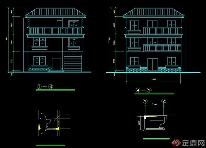 三层详细的欧式别墅建筑cad施工图及效果图