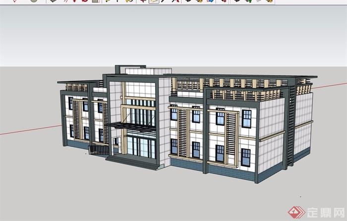 两层详细的完整办公楼建筑su模型