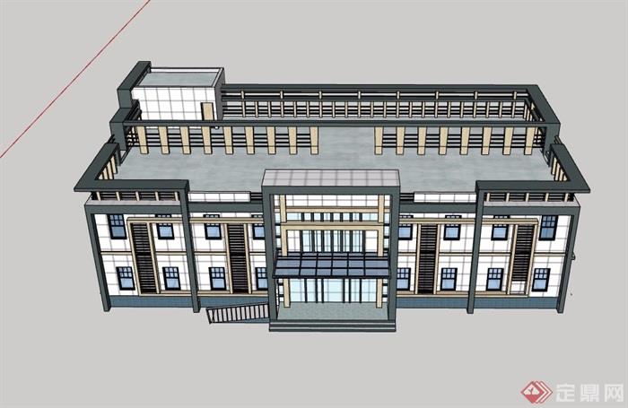 两层详细的完整办公楼建筑su模型
