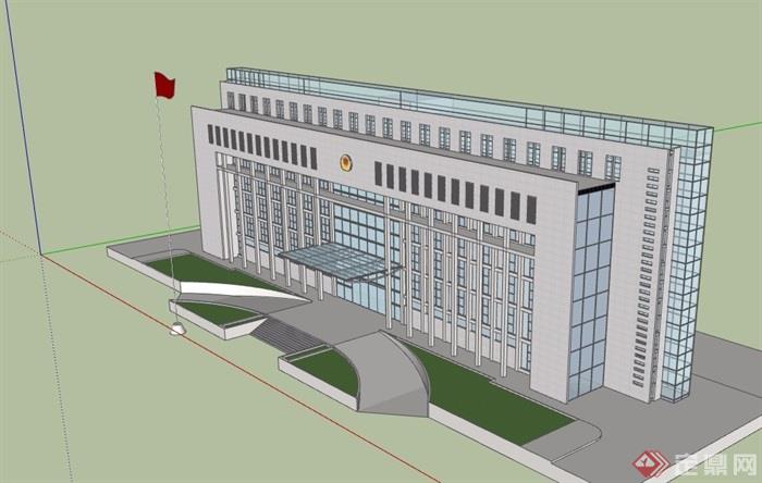 政府详细的完整办公建筑楼设计su模型