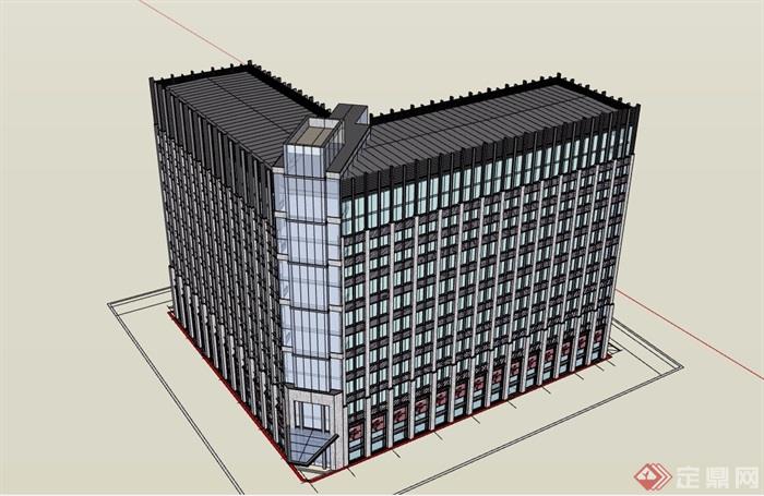 详细的完整办公大厦建筑su模型