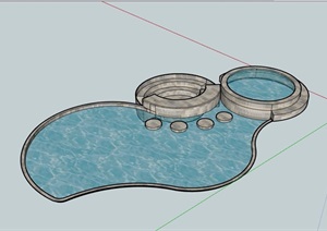 某现代园林景观泳池水池设计SU(草图大师)模型