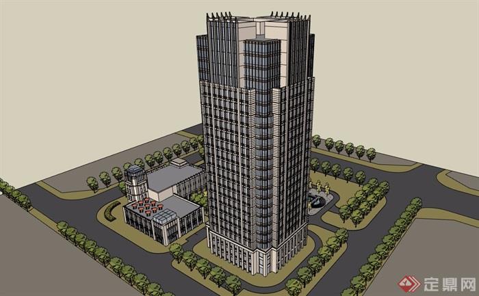 新古典风格详细完整的高层办公建筑su模型
