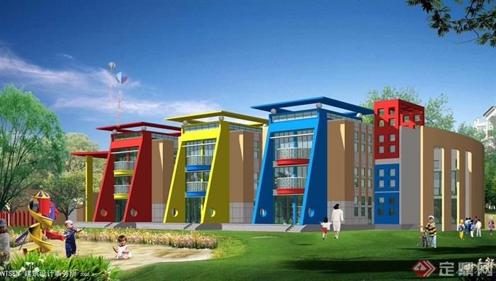 现代三层幼儿园建筑设计cad方案带效果图