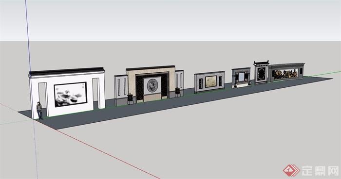 六种详细的中式景墙素材su模型