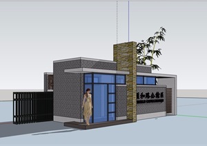 某详细的门卫室及大门素材设计SU(草图大师)模型