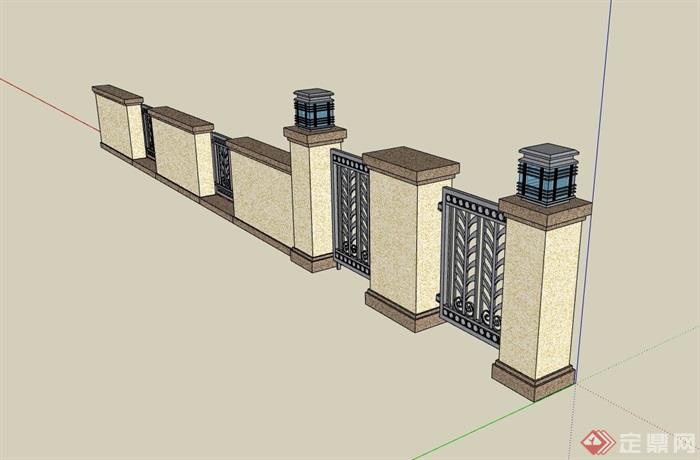 小院围墙详细完整设计su模型