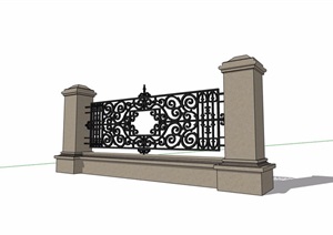 欧式风格详细的铁艺围栏素材设计SU(草图大师)模型