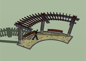 弧形廊架素材设计SU(草图大师)模型