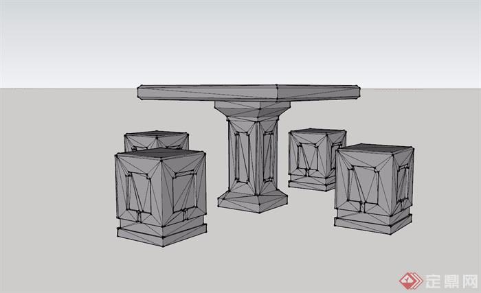 中式复古桌凳设计su模型