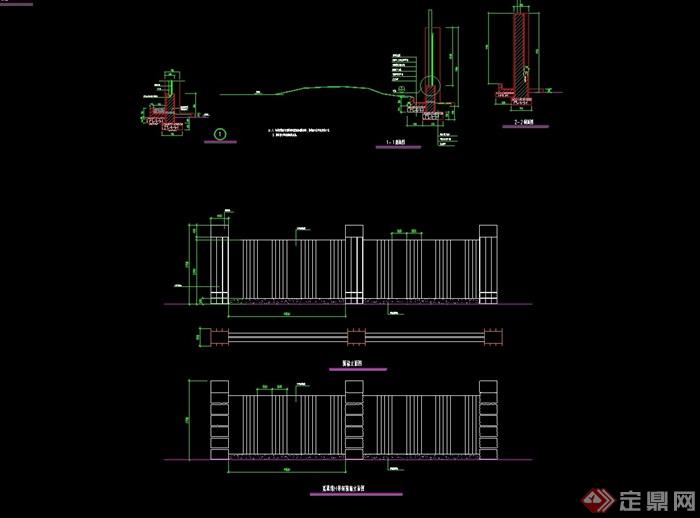 详细的完整小区围墙设计cad施工图,图纸包含了详细的材料及尺寸标注