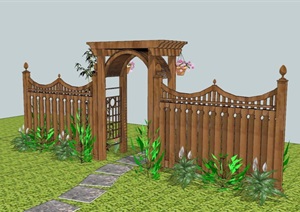 防腐木质庭院门廊设计SU(草图大师)模型
