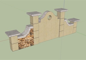 详细的水池景观墙SU(草图大师)模型