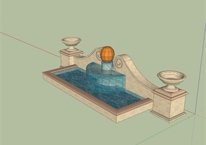 园林景观详细的完整水池素材设计SU(草图大师)模型