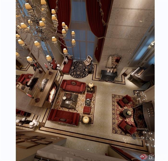 欧式古典详细的客厅设计3d模型及效果图