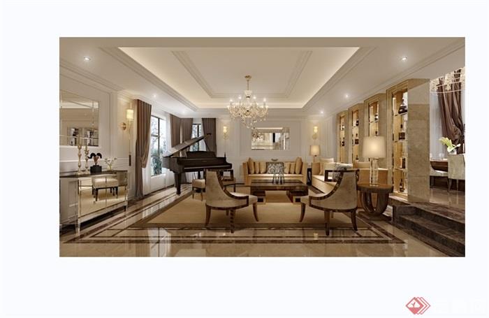 欧式详细的住宅客厅装饰设计3d模型及效果图