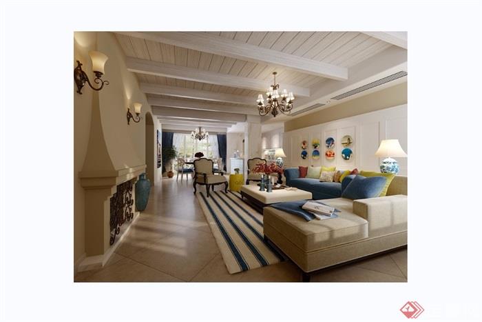 欧式详细的客厅装饰空间3d模型及效果图