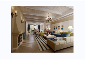 欧式详细的客厅装饰空间3d模型及效果图