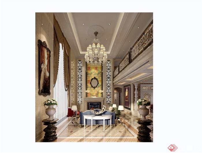 某欧式风格详细的完整客厅装饰设计3d模型及效果图