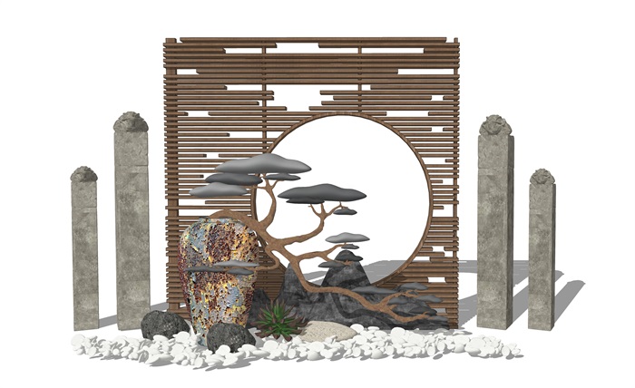 新中式景观小品 庭院小品 摆件 隔断 装饰墙 (3)