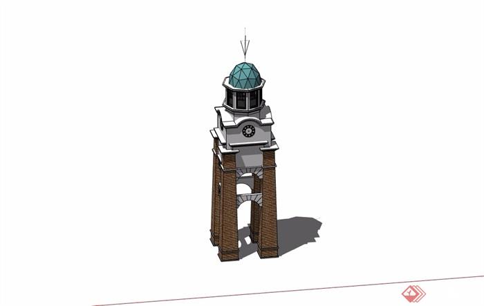 欧式风格详细的钟塔素材su模型