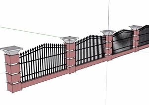 详细的小区铁艺栏杆围墙素材设计SU(草图大师)模型