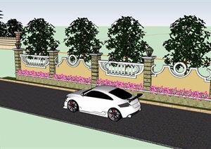 两个不同的详细围墙素材设计SU(草图大师)模型
