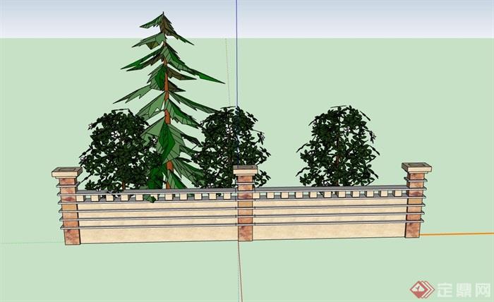 两个不同的详细围墙素材设计su模型