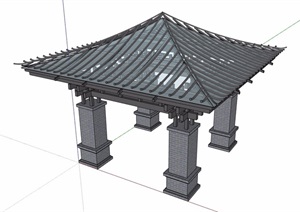中式详细的玻璃凉亭素材设计SU(草图大师)模型