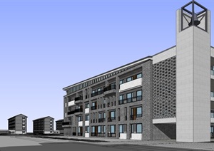 现代新中式风格中学校园规划教学楼建筑设计