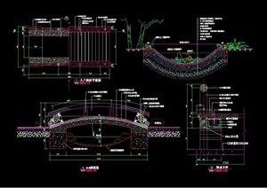 详细的整体完整园桥设计cad施工图