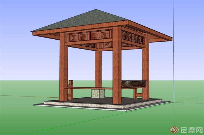 四角亭中式完整設計su模型