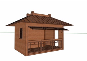 中式风格详细的售卖亭房设计SU(草图大师)模型