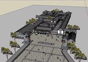 一套中式商业街完整建筑SU(草图大师)模型