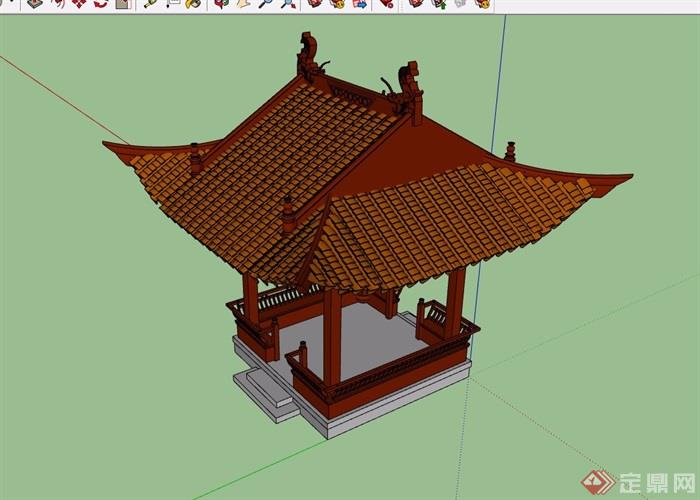 歇山方亭详细设计su模型