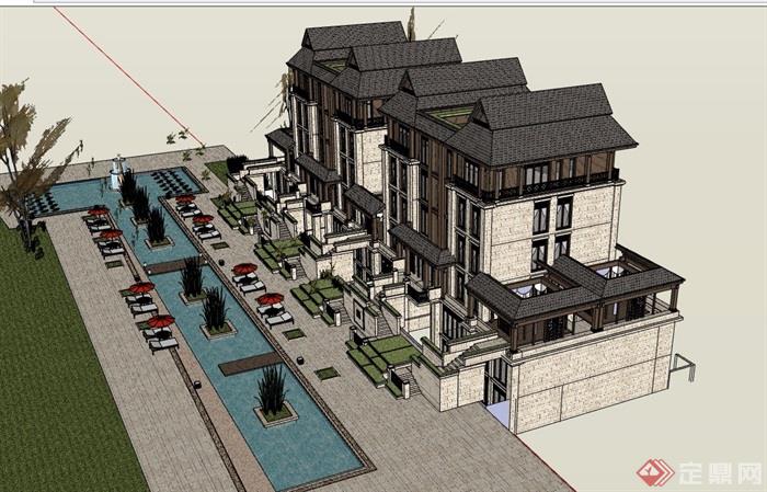 新古典风格详细的完整多层别墅设计su模型