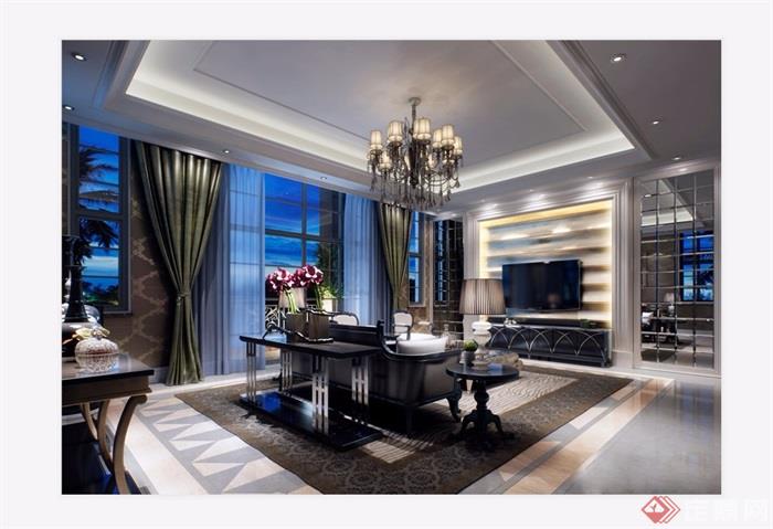 现代整体的客厅装饰3d模型及效果图
