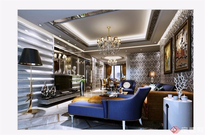 欧式风格详细完整的客厅素材3d模型及效果图