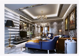 欧式风格详细完整的客厅素材3d模型及效果图