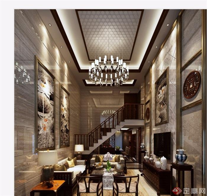 某详细的别墅客厅装饰设计3d模型及效果图