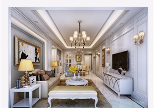 详细的欧式风格整体客厅空间装饰设计3d模型及效果图