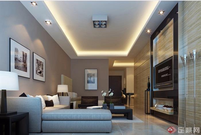 现代简单的客厅装饰设计3d模型及效果图