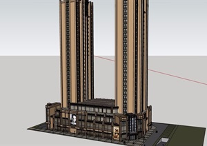 新古典详细商业住宅高层建筑楼SU(草图大师)模型