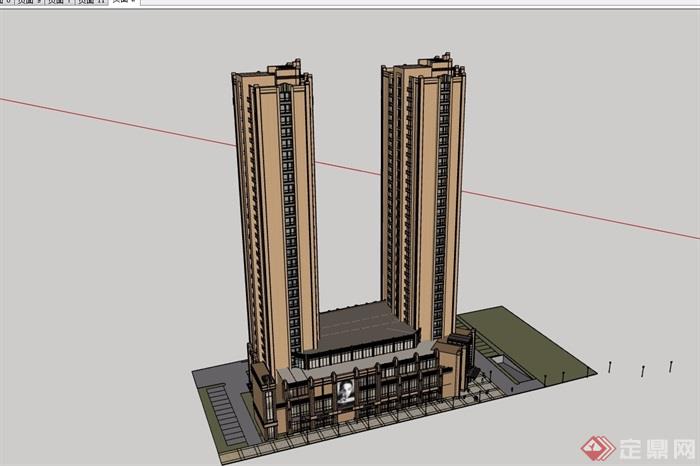 新古典详细商业住宅高层建筑楼su模型