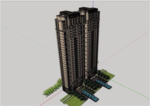 新古典风格详细的完整居住高层建筑楼设计SU(草图大师)模型